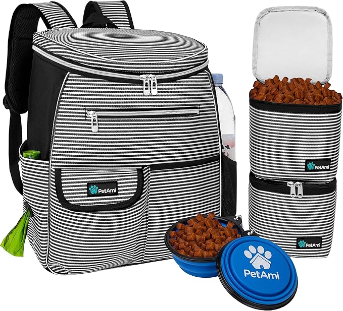 Dog Travel Bag Backpack, Airline Approved Dog Bags for Traveling, Puppy Diaper Bag Supplies, Pet Camping Essentials Hiking Accessories Dog Mom Gift, Food Container, Collapsible Bowls, Pink