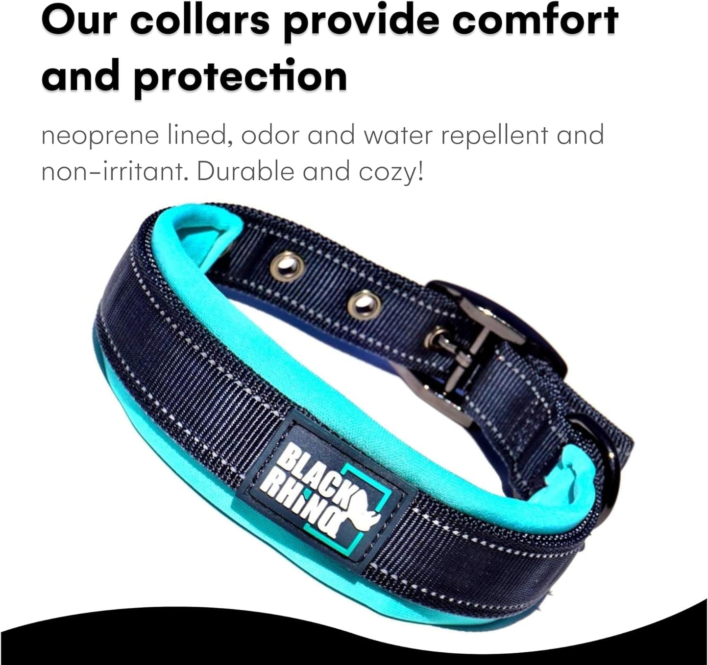 Dog Collars for Medium Dogs - Adjustable Reflective Heavy Duty Dog Collar with Ultra-Soft Neoprene Padding - Weatherproof, Durable, and Comfortable - Ideal for Active Dogs - Aqua and Gray