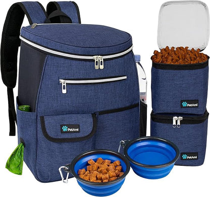 Dog Travel Bag Backpack, Airline Approved Dog Bags for Traveling, Puppy Diaper Bag Supplies, Pet Camping Essentials Hiking Accessories Dog Mom Gift, Food Container, Collapsible Bowls, Pink