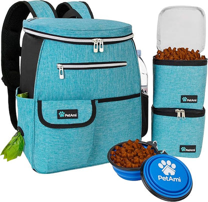 Dog Travel Bag Backpack, Airline Approved Dog Bags for Traveling, Puppy Diaper Bag Supplies, Pet Camping Essentials Hiking Accessories Dog Mom Gift, Food Container, Collapsible Bowls, Pink