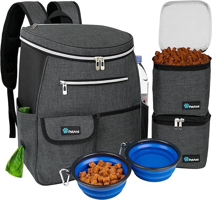 Dog Travel Bag Backpack, Airline Approved Dog Bags for Traveling, Puppy Diaper Bag Supplies, Pet Camping Essentials Hiking Accessories Dog Mom Gift, Food Container, Collapsible Bowls, Pink