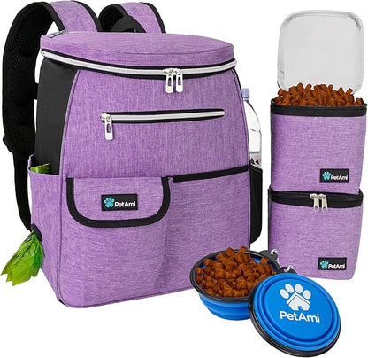 Dog Travel Bag Backpack, Airline Approved Dog Bags for Traveling, Puppy Diaper Bag Supplies, Pet Camping Essentials Hiking Accessories Dog Mom Gift, Food Container, Collapsible Bowls, Pink